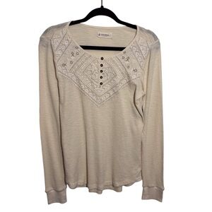 Lucky Brand NWT Large Cream Boho Western Embroidered Long Sleeve Thermal Top